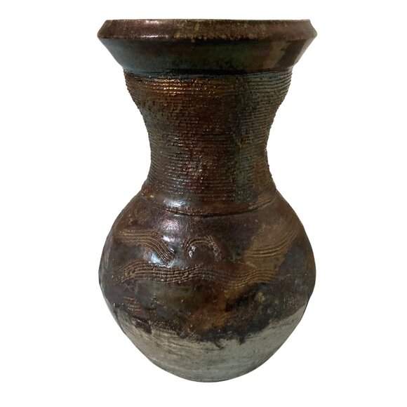 Raku Pottery Vase With Elemental Vibes Signed - Picture 3 of 8